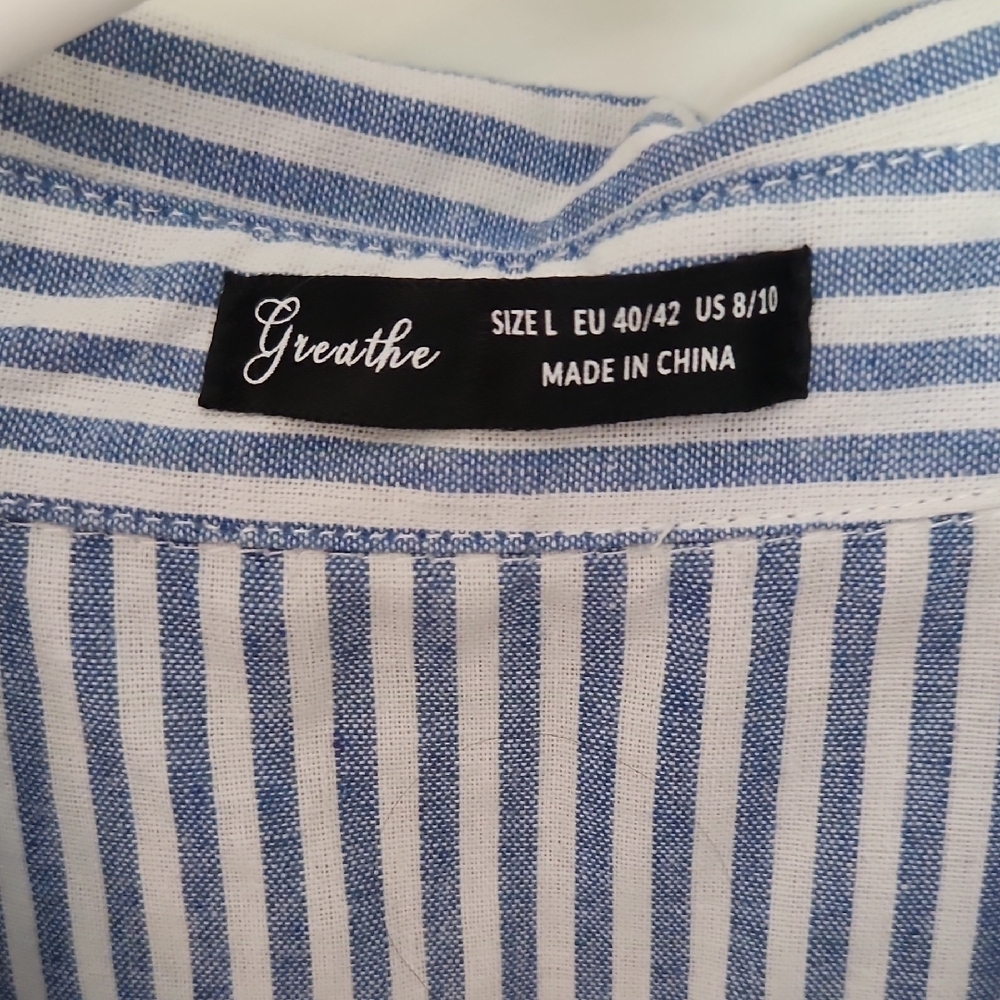 Groove Women's Striped Button Down Shirt - Blue and White - Picture 3 of 5